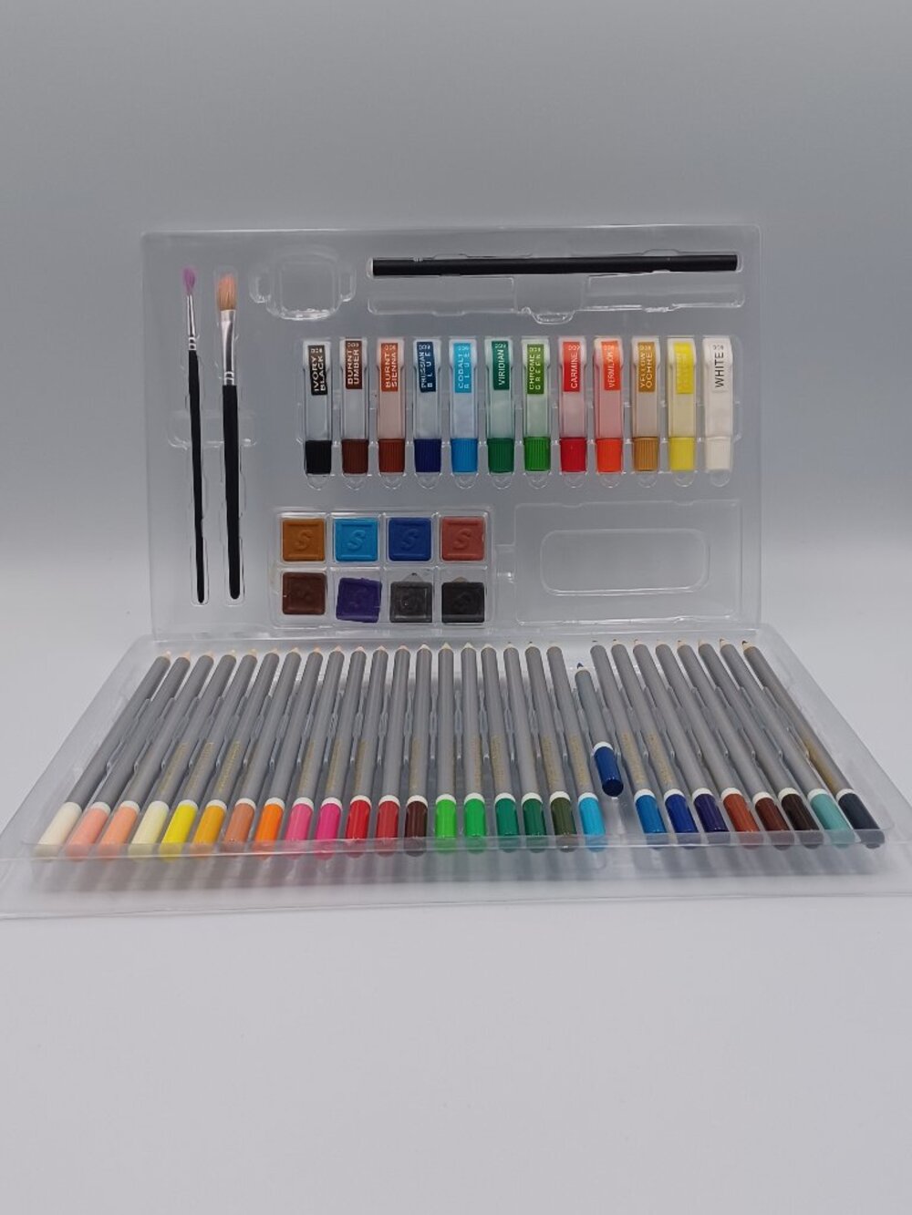 Art Set Color Pencils Watercolor Paint Oil Paint with Brushes Used missing items